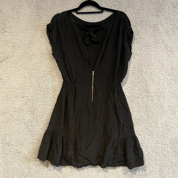 Sandro Paris Dress Womens 2 Black Short Sleeve Mini Silk Tie Neck Evening Event - Picture 6 of 12